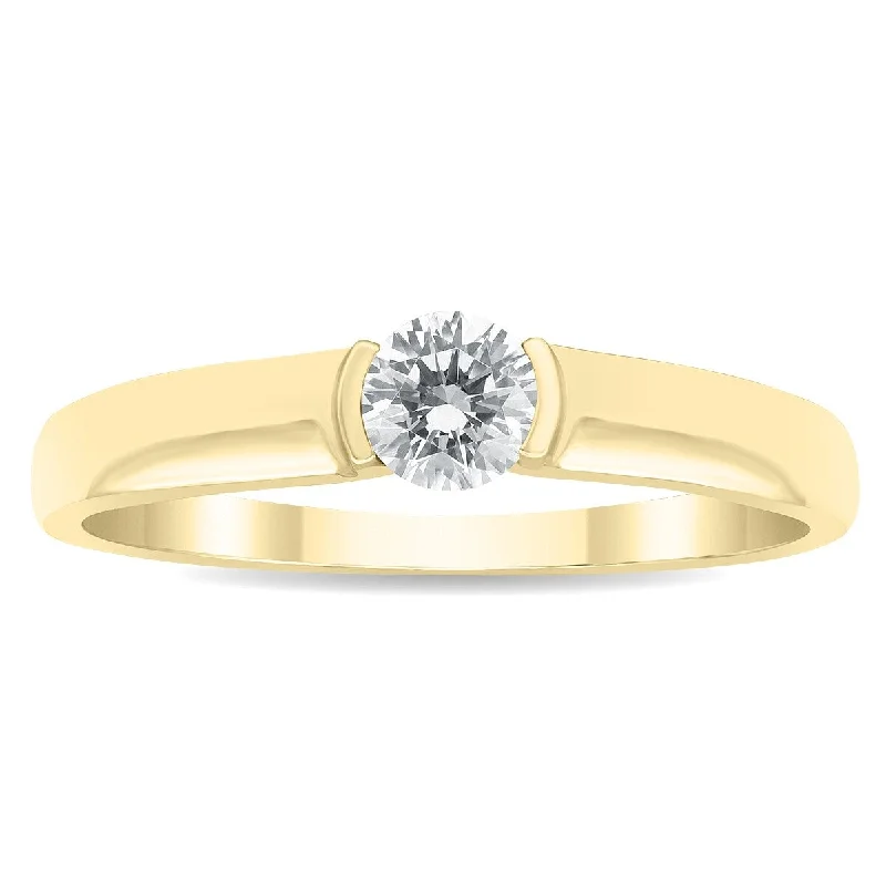 Women’s celestial ring-1/3 Carat Half Bezel Diamond Solitaire Ring in 10k Yellow Gold