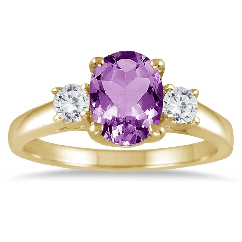 Women’s classic ring-1 3/4 Carat Amethyst and Diamond Three Stone Ring 14K Yellow Gold