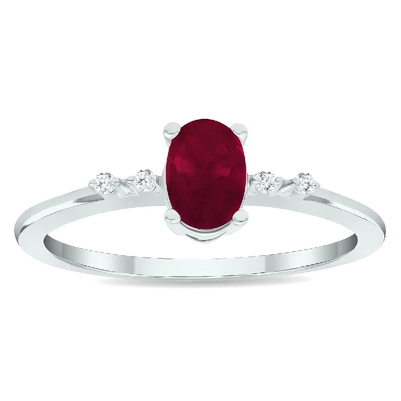 Women’s diamond band ring-Women's Ruby and Diamond Sparkle Ring in 10K White Gold