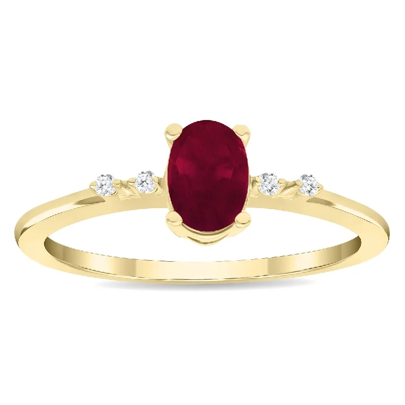 Women’s luxurious gold ring-Women's Oval Shaped Ruby and Diamond Sparkle Ring in 10K Yellow Gold