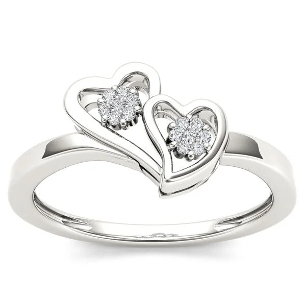 Women’s large ring-De Couer 10k White Gold Diamond Accent Double Heart Ring