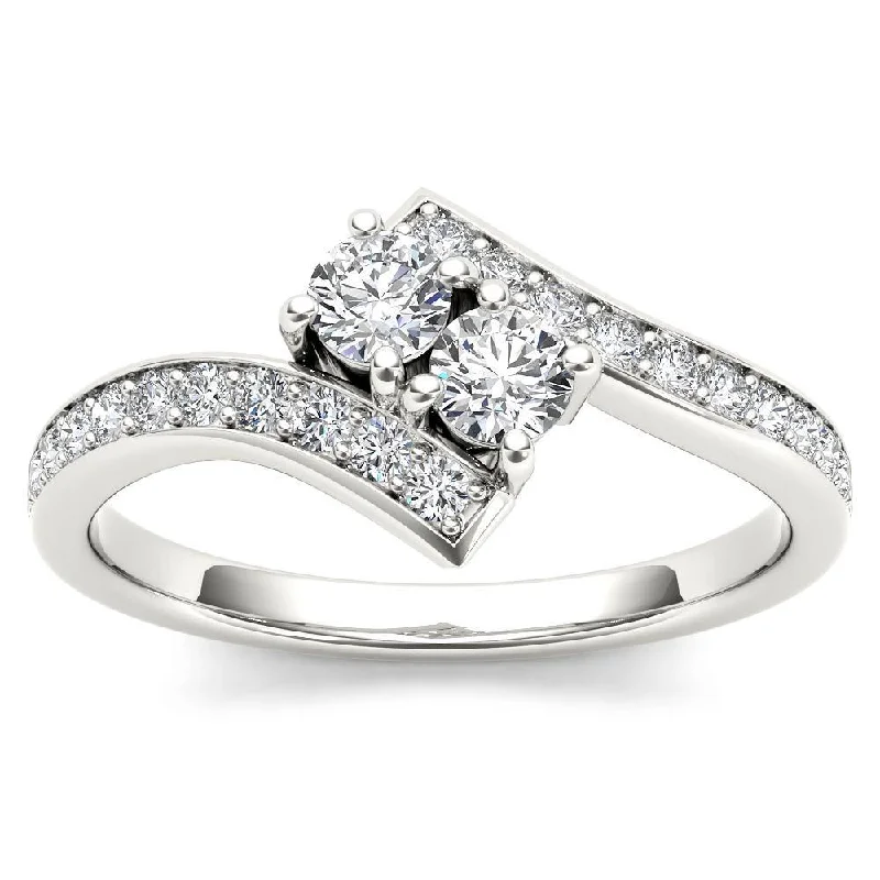 Women’s vintage-inspired ring-De Couer 14k White Gold 1ct TDW Diamond Two-Stone Ring - White H-I