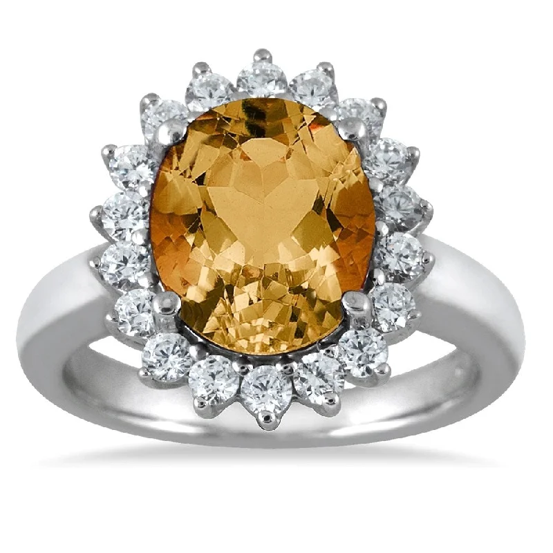 Women’s heart-shaped ring-4 Carat Citrine and Diamond Ring in 14K White Gold