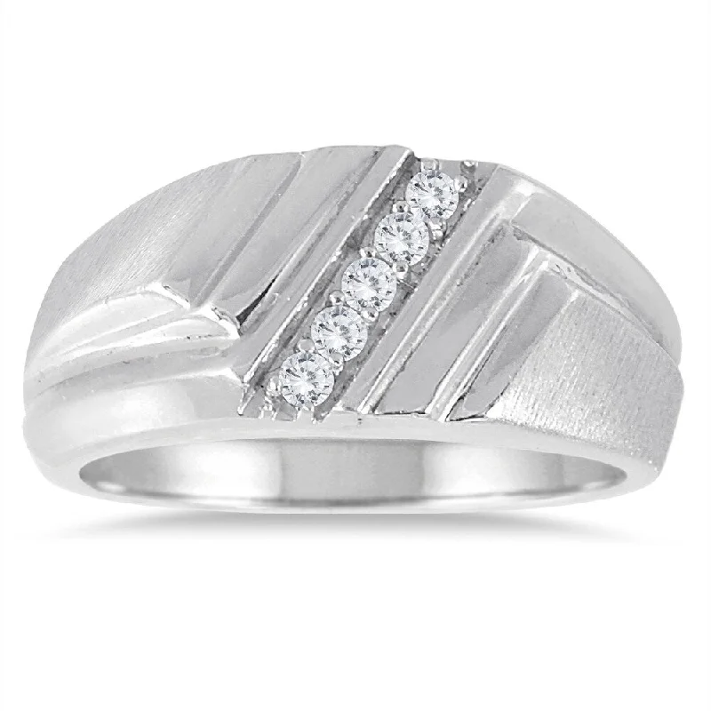 Women’s fancy ring-1/6 Carat TW Diamond Men's Ring in 10K White Gold