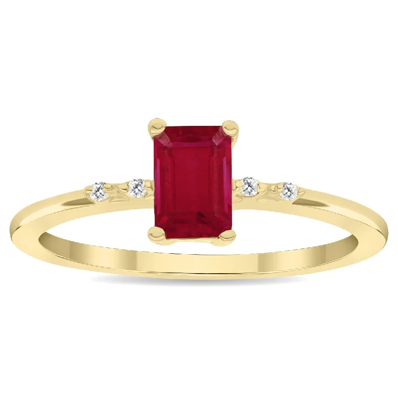 Women’s wedding set ring-Women's Emerald Cut Ruby and Diamond Sparkle Ring in 10K Yellow Gold