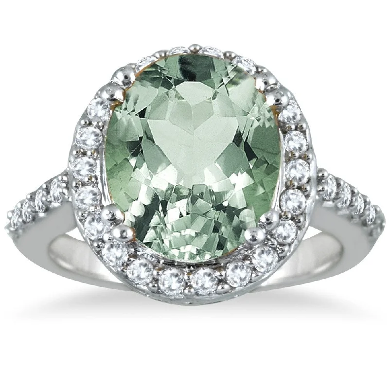 Women’s white gold diamond ring-5 Carat Green Amethyst and Diamond Ring in 14K White Gold