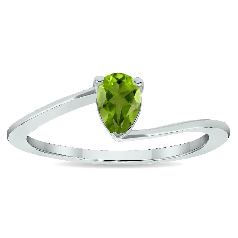 Women’s oval ring-Women's Solitaire Peridot Wave Ring in 10K White Gold