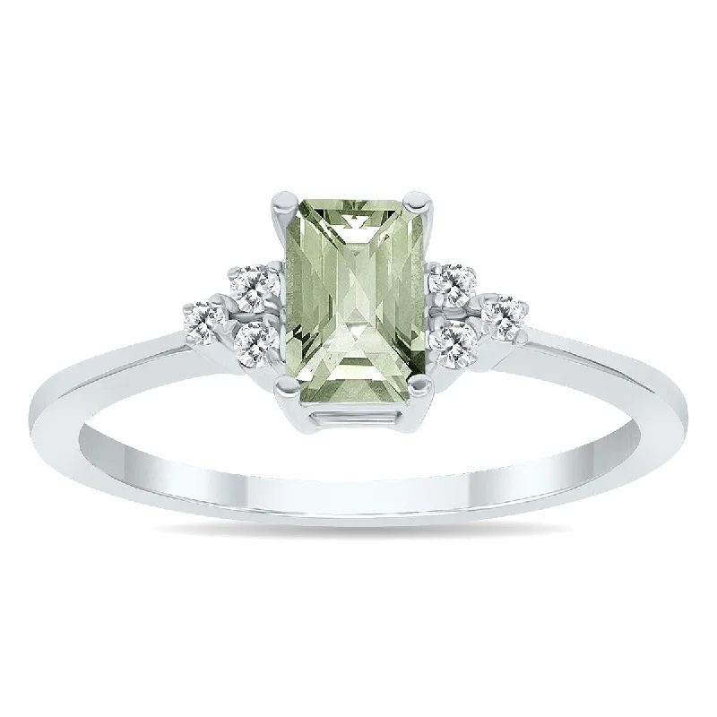 Women’s wedding ring set-Green Amethyst and Diamond Regal Ring in 10K White Gold