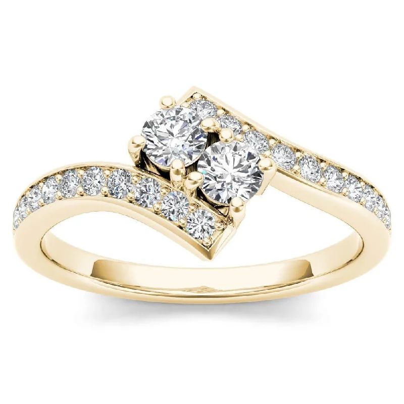 Women’s round diamond ring-De Couer 14k Yellow Gold 3/4ct TDW Diamond Two-Stone Ring