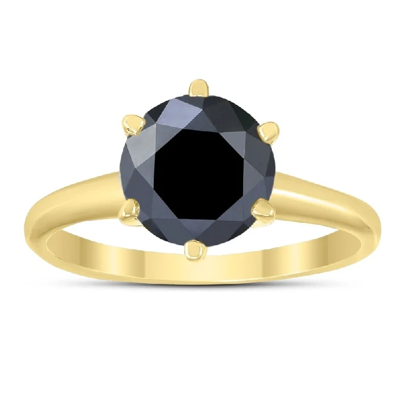 Women’s luxury ring-2 Carat Round Black Diamond Solitaire Ring in 14K Yellow Gold