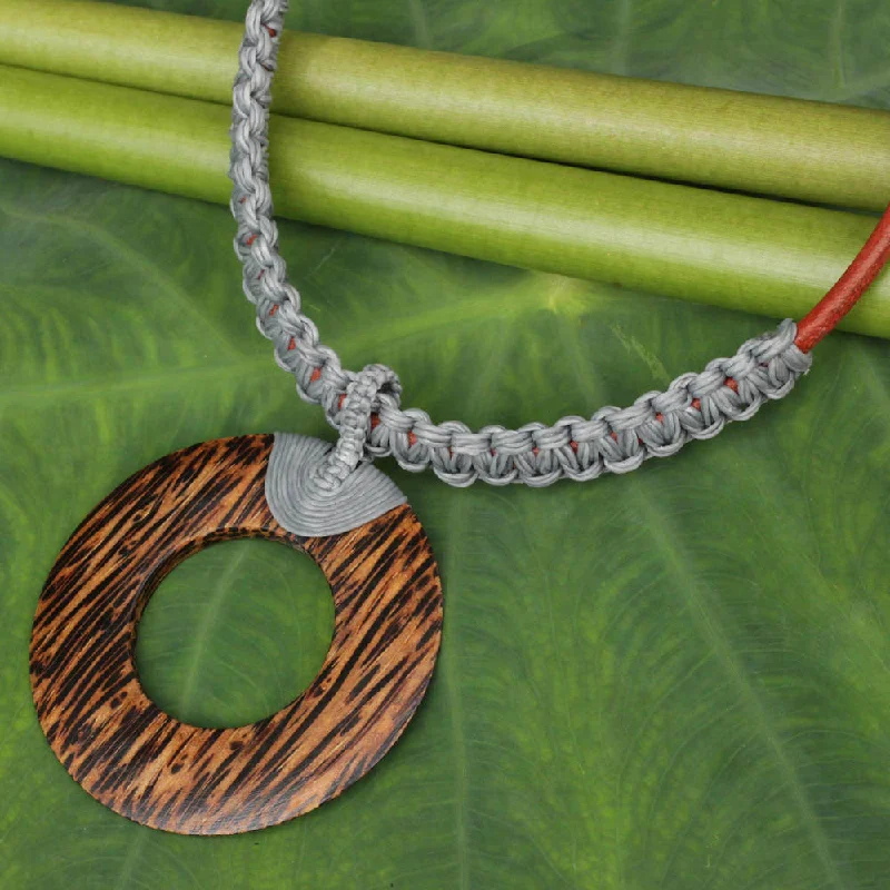 Women’s designer engagement ring-Handmade Coconut Wood 'Ring In Gray' Pendant Necklace (Thailand)