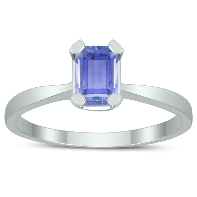 Women’s celestial ring-Emerald Shaped 6X4MM Tanzanite Solitaire Ring in 10K White Gold