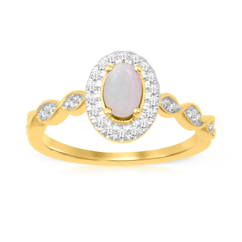 Women’s silver ring-1/5ct TDW Diamond Halo Gemstone Ring in 10k Yellow Gold