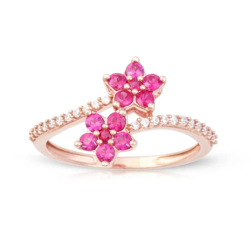 Women’s vintage ring-Ruby Gemstone 1/8ct TDW Diamond Promise Ring in 10k Rose Gold