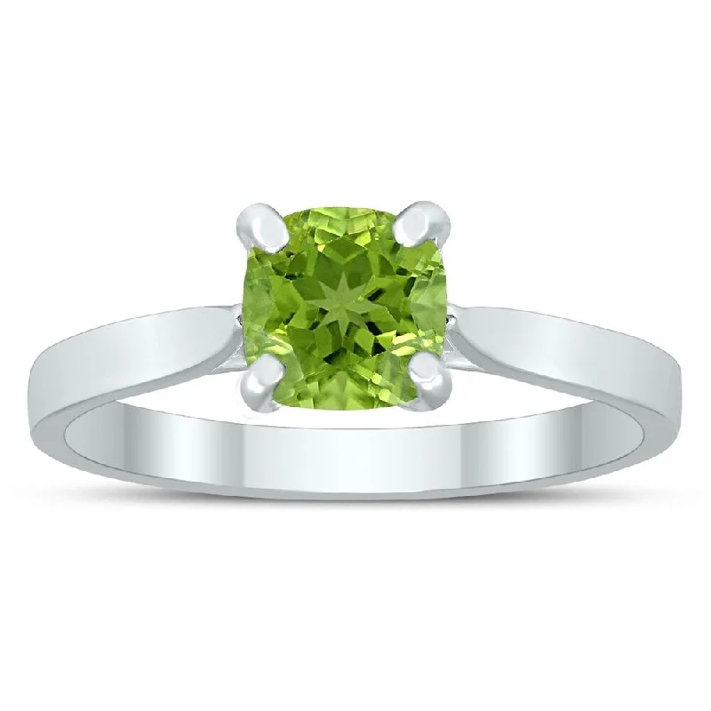 Women’s chunky ring-Square Princess Cut 6MM Peridot Solitaire Ring in 10K White Gold