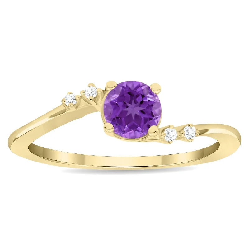 Women’s unique ring-Women's Round Shaped Amethyst and Diamond Tierra Ring in 10K Yellow Gold