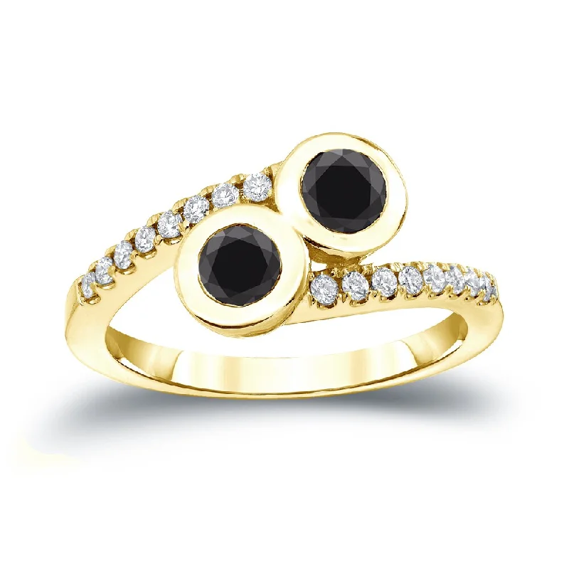 Women’s floral design ring-14k Gold Modern Round 3/4ct TDW 2-Stone Black Diamond Ring by Auriya