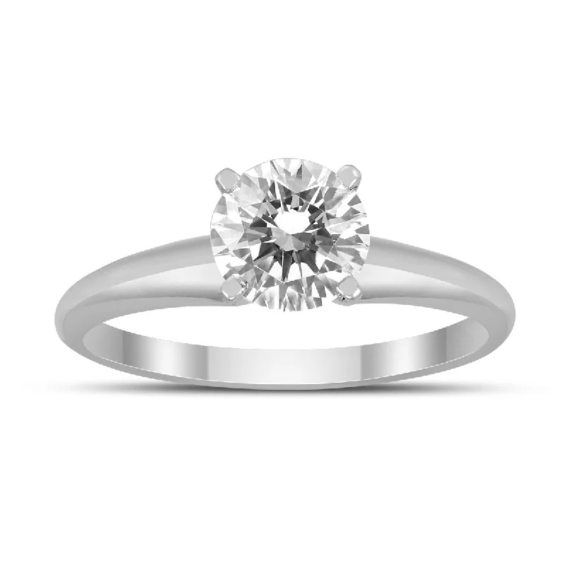 Women’s classic wedding ring-Marquee Certified 1 Carat Diamond Solitaire Ring in 14K White Gold (I-J Color, I2-I3 Clarity)