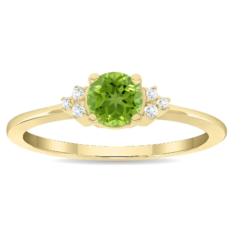 Women’s oval ring-Women's Round Shaped Peridot and Diamond Half Moon Ring in 10K Yellow Gold