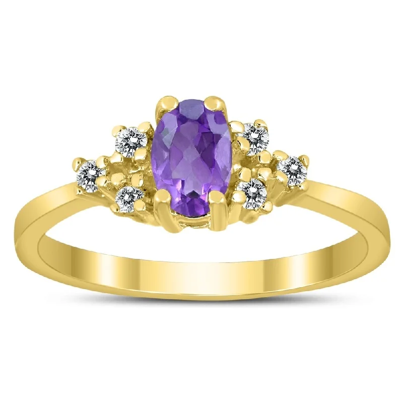 Women’s personalized ring-6X4MM Amethyst and Diamond Regal Ring in 10K Yellow Gold