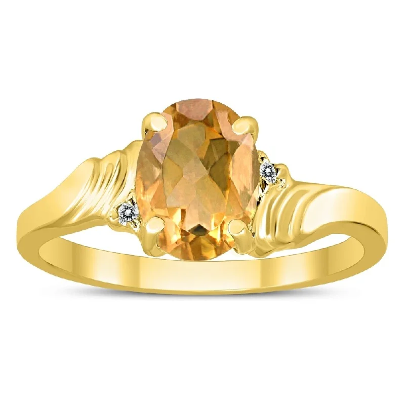 Women’s sapphire and diamond ring-8X6MM Citrine and Diamond Wave Ring in 10K Yellow Gold