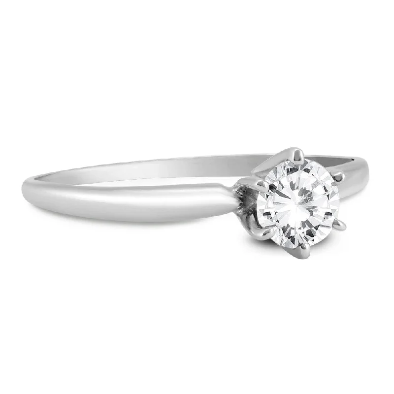 Women’s classic ring-Almost 1/2 Carat Round Diamond Solitaire Ring in 14K White Gold