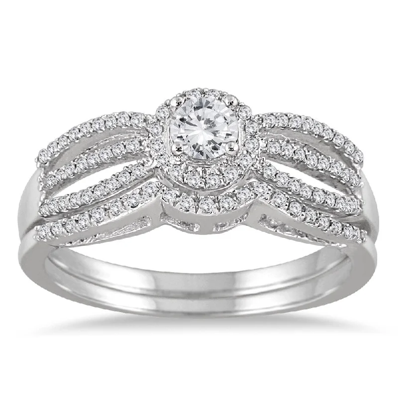 Women’s minimalist ring-Marquee Jewels 10k White Gold 1/2ct TDW Diamond Antique Bridal Ring Set