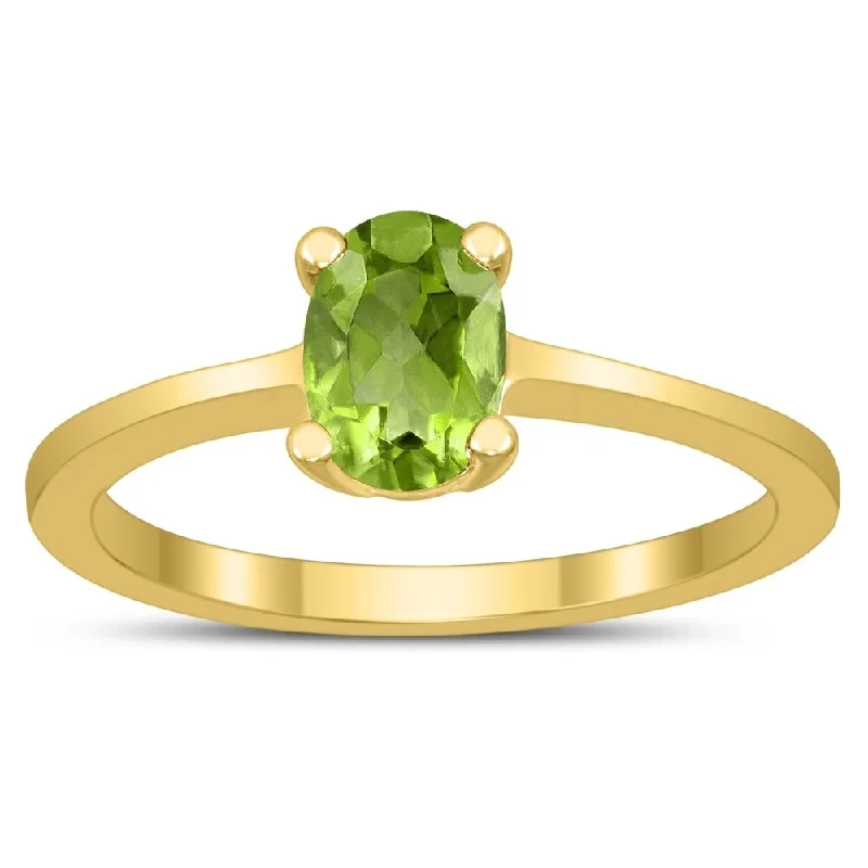 Women’s wedding band-Oval Solitaire 7X5MM Peridot Ring in 10K Yellow Gold