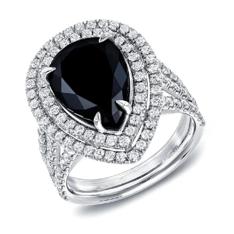 Women’s fashion statement ring-Auriya 18k White Gold 5 3/4ct TDW Pear Cut Black Diamond Ring (G-H, SI1-SI2)