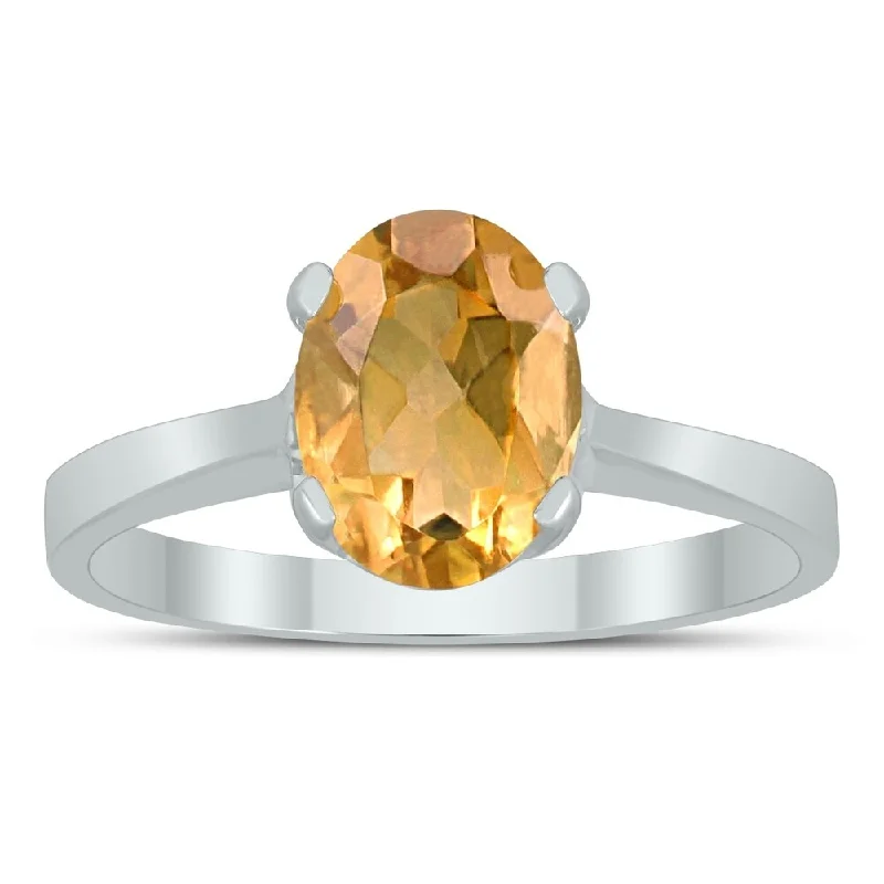 Women’s oversized ring-Oval Solitaire 8X6MM Citrine Ring in 10K White Gold