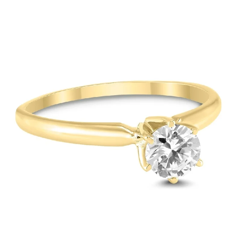 Women’s nature-inspired ring-1/2 Carat Round Diamond Solitaire Ring in 14K Yellow Gold