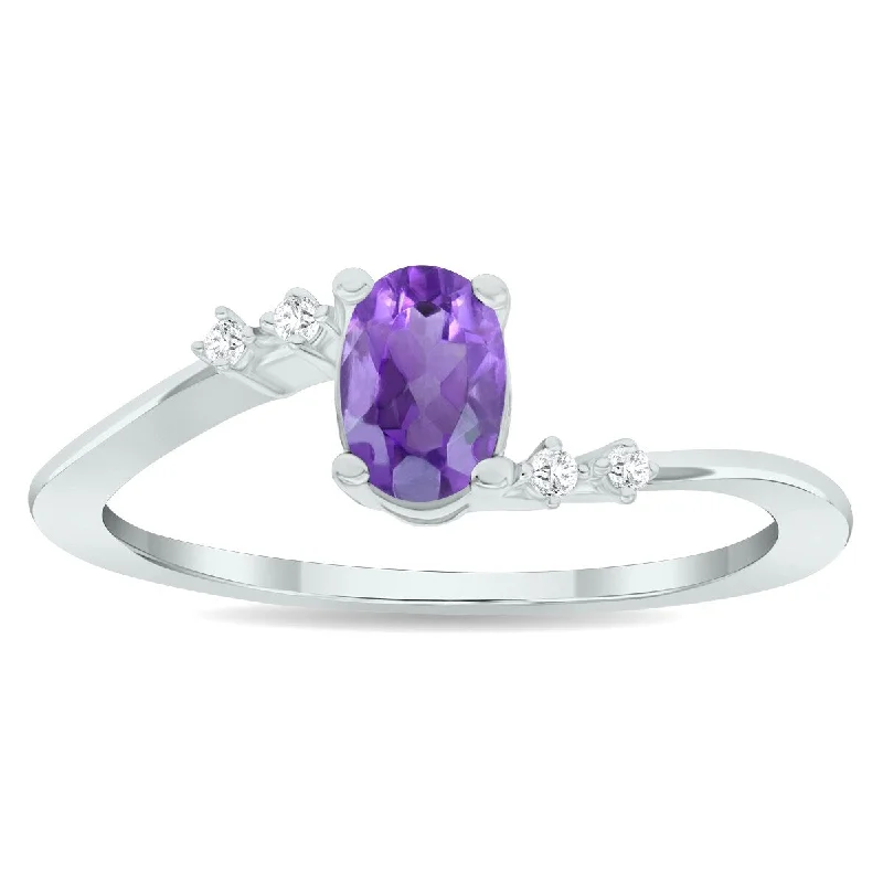 Women’s fashion statement ring-Women's Amethyst and Diamond Tierra Ring in 10K White Gold