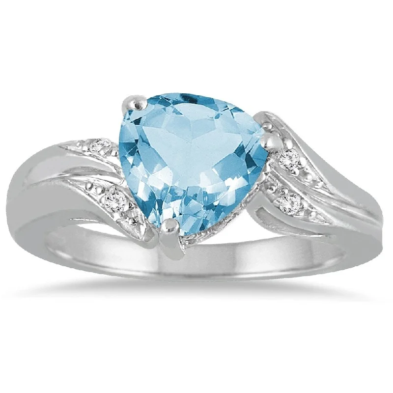 Women’s silver ring-2 1/4 Carat Trillion Cut Blue Topaz and Diamond Ring in 10K White Gold