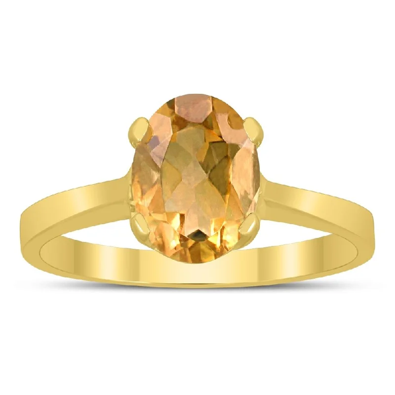 Women’s stackable ring-Oval Solitaire 8X6MM Citrine Ring in 10K Yellow Gold