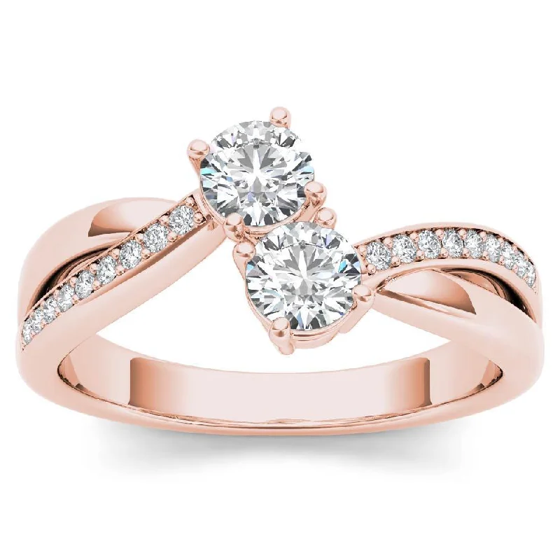 Women’s dainty ring-De Couer 10k Rose Gold 1/2ct TDW Diamond Two-Stone Ring - Pink