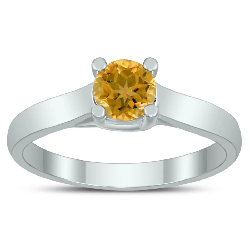 Women’s dainty ring-Round 5MM Citrine Cathedral Solitaire Ring in 10K White Gold