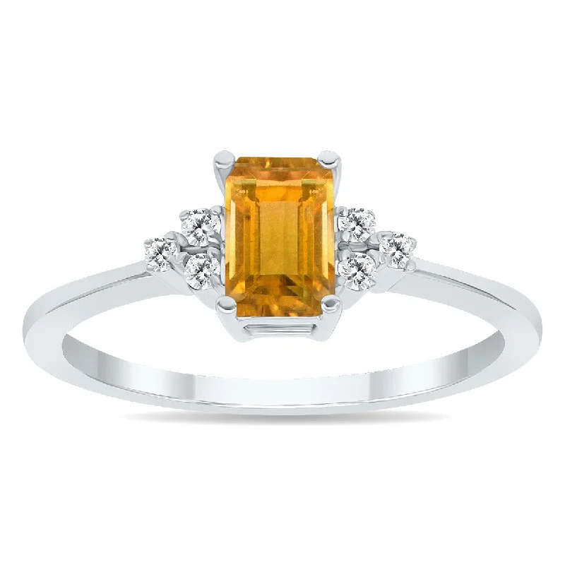 Women’s large gemstone ring-Citrine and Diamond Regal Ring in 10K White Gold