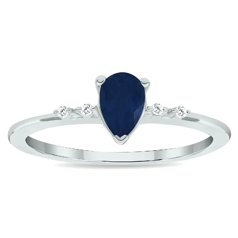 Women’s engagement ring-Women's Sapphire and Diamond Sparkle Ring in 10K White Gold