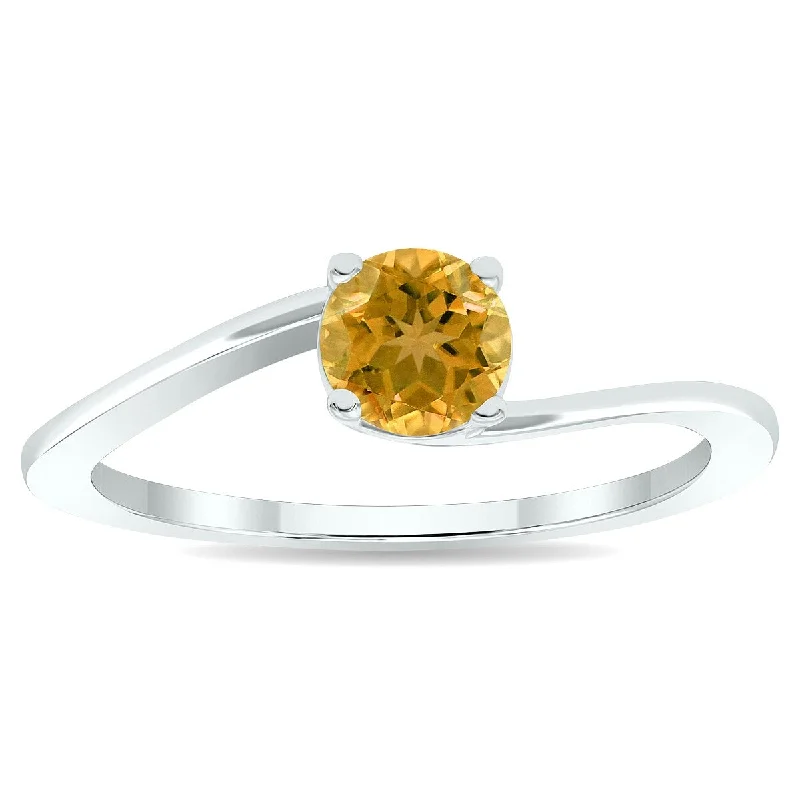 Women’s oversized ring-Women's Solitaire Citrine Wave Ring in 10K White Gold