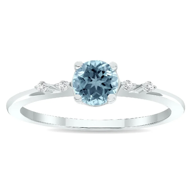 Women’s gemstone stacking ring-Women's Aquamarine and Diamond Sparkle Ring in 10K White Gold