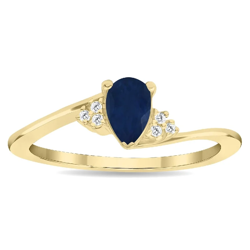 Women’s ruby ring-Women's Pear Shaped Sapphire and Diamond Tierra Ring in 10K Yellow Gold