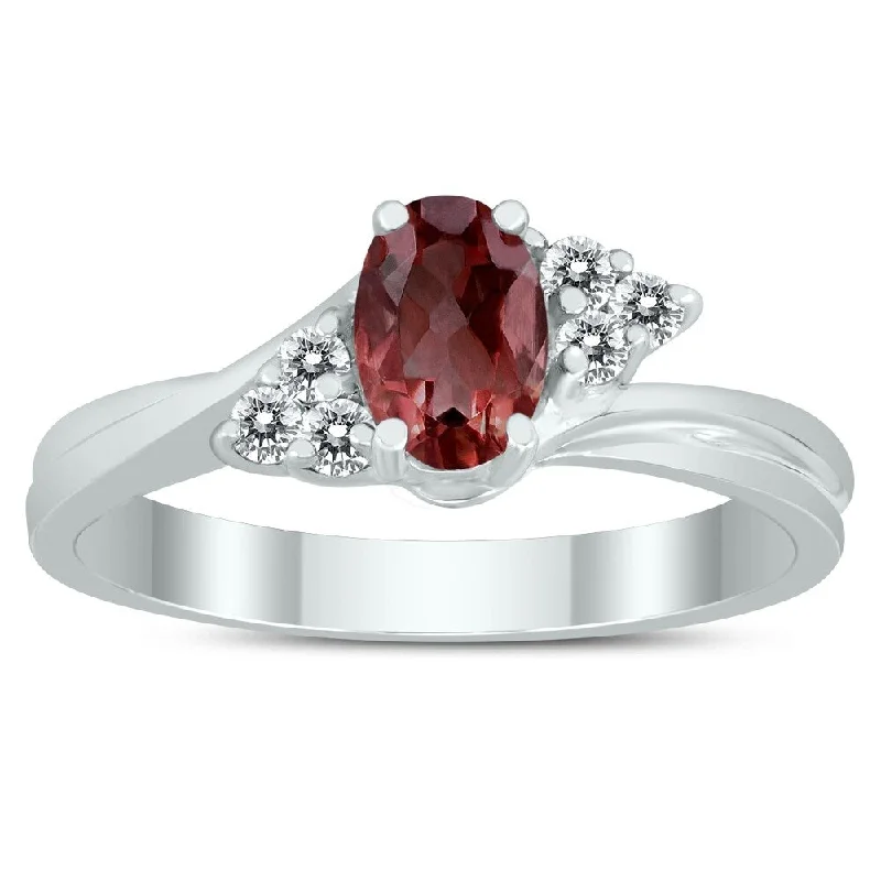 Women’s dainty ring-6X4MM Garnet and Diamond Twist Ring in 10K White Gold