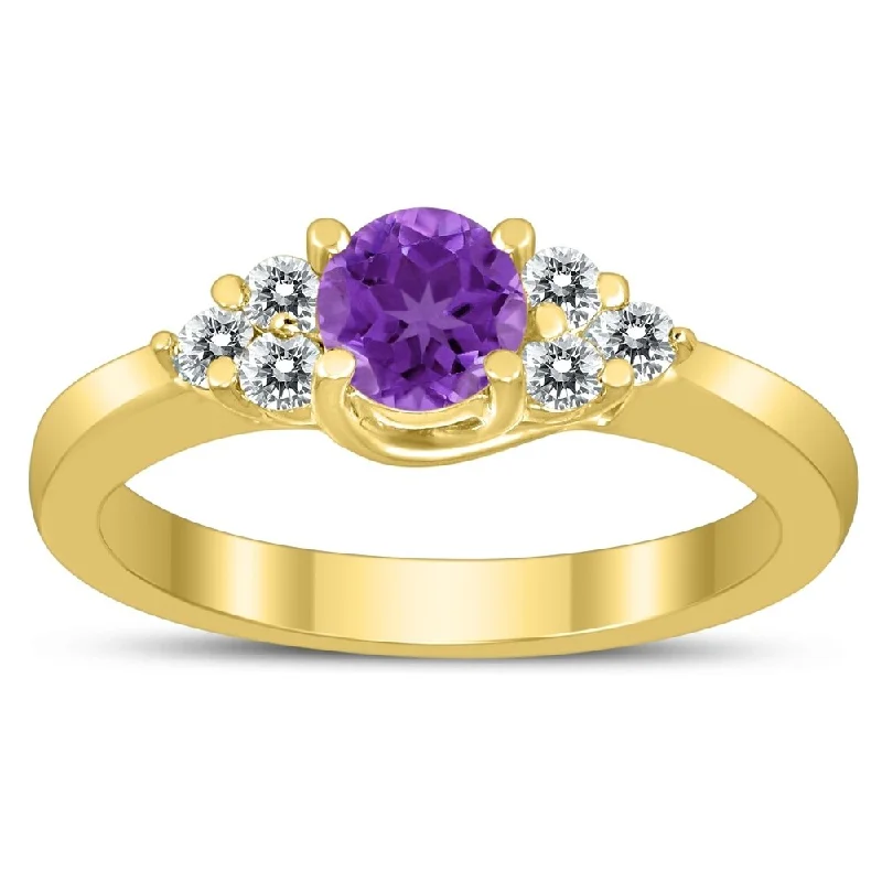 Women’s handmade ring-5MM Amethyst and Diamond Cynthia Ring in 10K Yellow Gold