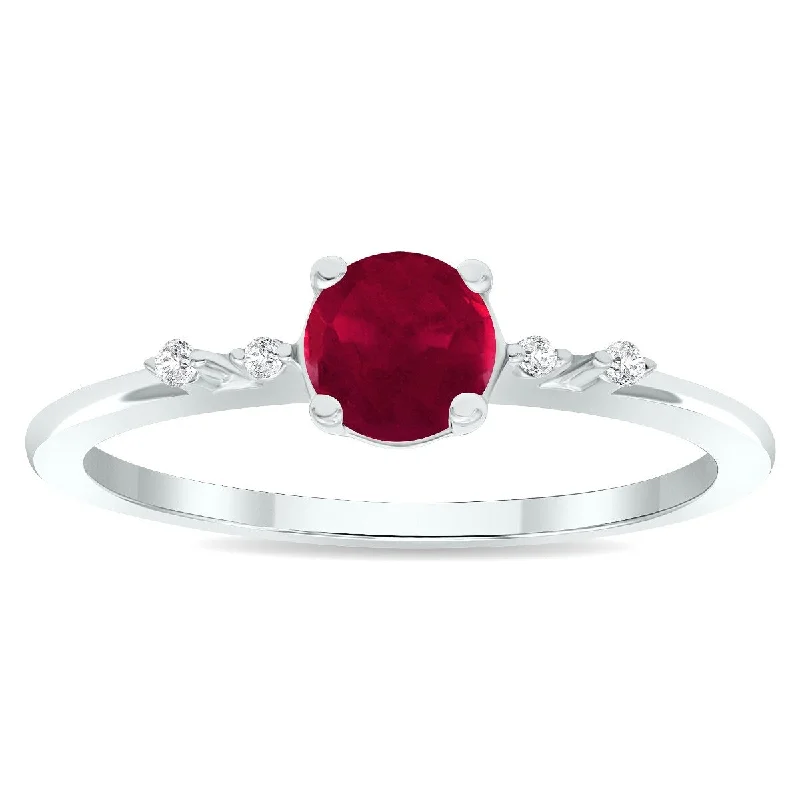 Women’s trendy ring-Women's Ruby and Diamond Sparkle Ring in 10K White Gold