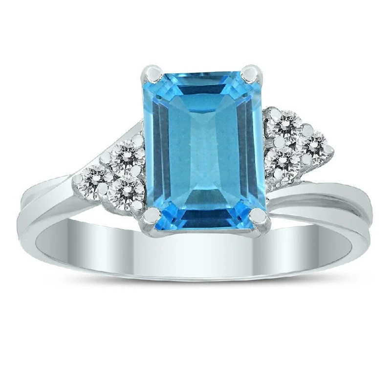 Women’s emerald and diamond ring-8X6MM Blue Topaz and Diamond Twist Ring in 10K White Gold