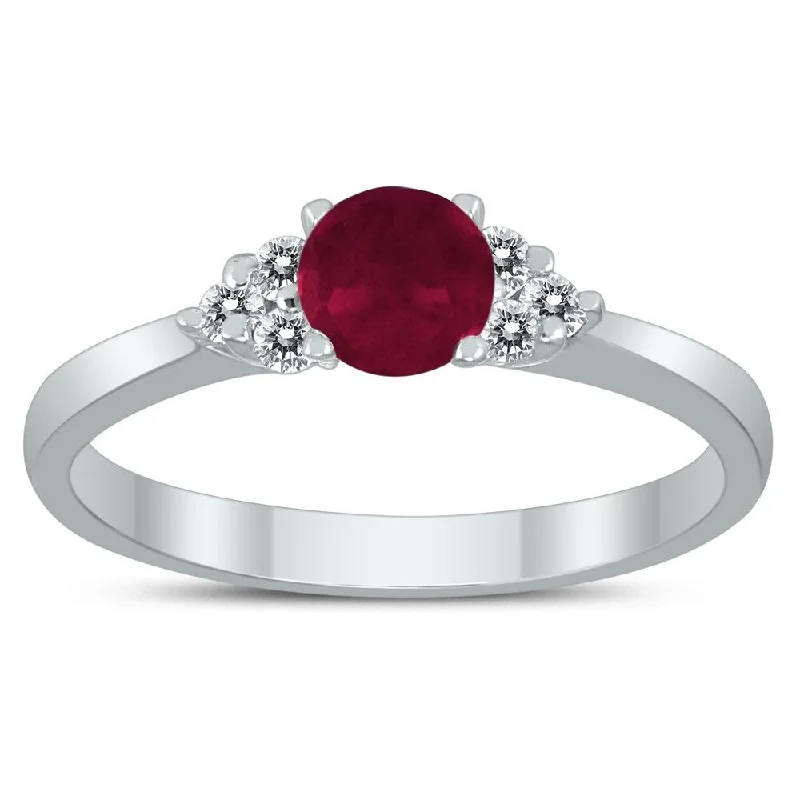 Women’s precious gemstone ring-4MM Ruby and Diamond Cynthia Ring in 10K White Gold