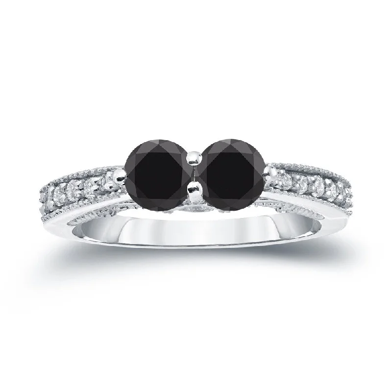 Women’s modern ring-14k Gold Modern Round 1ct TDW 2-Stone Black Diamond Ring by Auriya