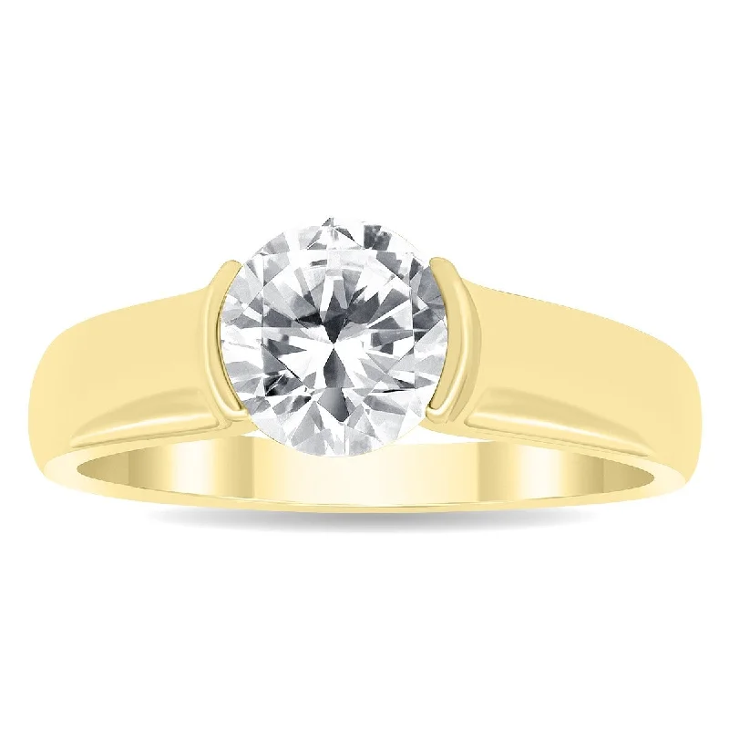 Women’s promise ring-Marquee Certified 1 1/2 Carat Half Bezel Diamond Solitaire Ring in 10k Yellow Gold