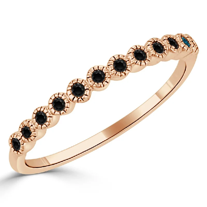 Women’s engagement ring-Auriya 10k Gold 1/6ctw Petite Stackable Ultra-thin Black Diamond Ring