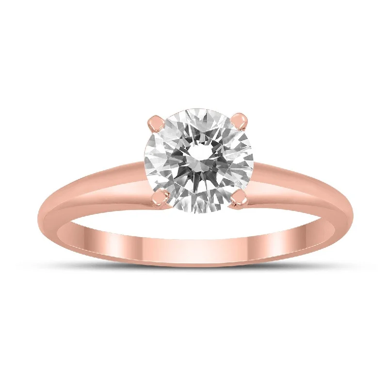 Women’s emerald-cut ring-Marquee Certified 1 Carat Diamond Solitaire Ring in 14K Rose Gold (H-I Color, I1-I2 Clarity)